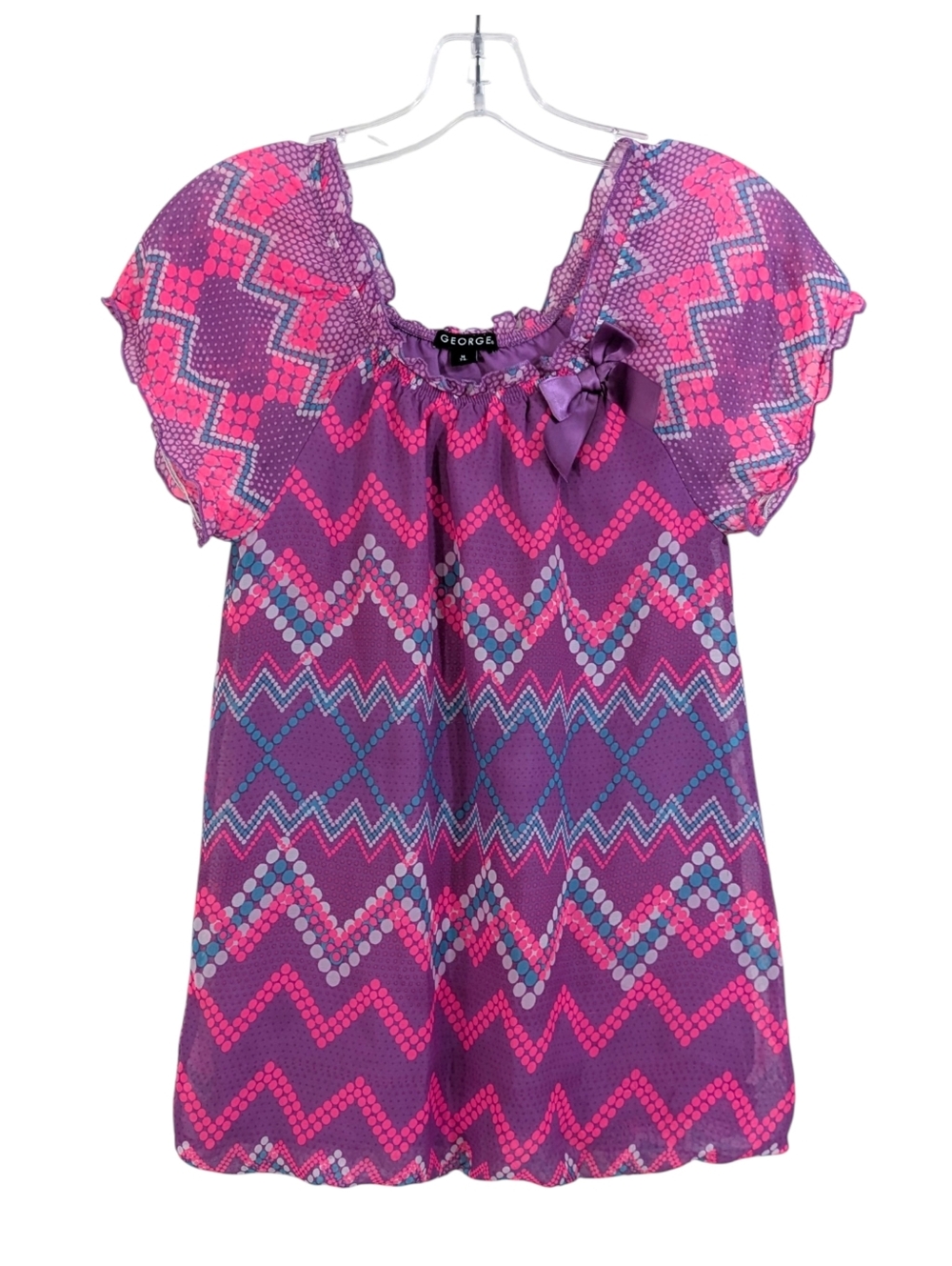 George Bubble Hem Purple Pink & Blue Chevron Chiffon Dress - Size 7/8 Girls M